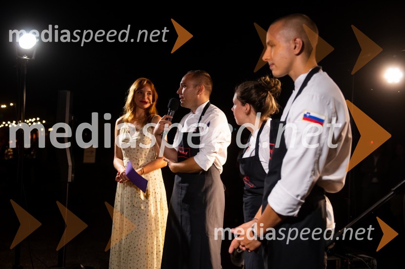  Mojca Mavec, voditeljica;  Sebastjan Plevčak, kuhar;  Nives Kovačič;  ... Žametna večerja tokrat prvič v Mariboru