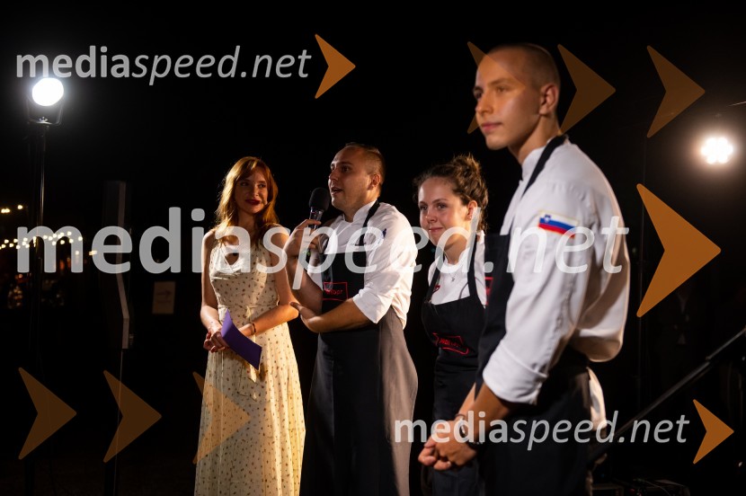  Mojca Mavec, voditeljica;  Sebastjan Plevčak, kuhar;  Nives Kovačič;  ... Žametna večerja tokrat prvič v Mariboru