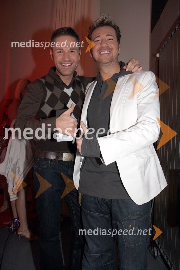 Sebastian, pevec in tv voditelj, in Werner Brozovič, pevecRdeča preproga s Sebastianom, snemanje oddaje na RTS