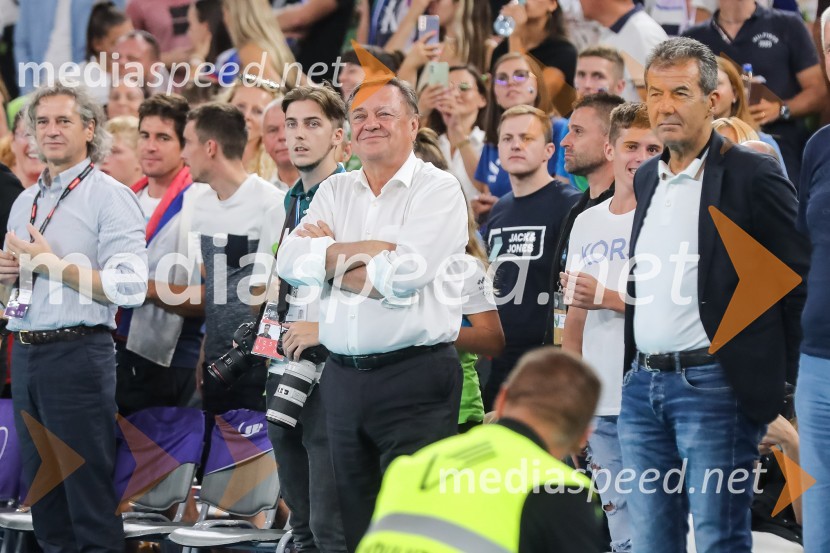 dr. Robert Golob, predsednik vlade RS;  Zoran Janković, župan, Mestna občina Ljubljana;  ... Slovenija prvič v zgodovini v polfinalu svetovnega prvenstva v odbojki