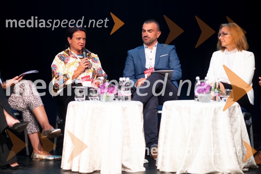 dr. Tanja Angleitner Sagadin, direktorica, VSGT Maribor;  Uroš Mlakar, podjetnik;  Livija Kovač Kostantinovič, vodja korporativnega PR STOMariborski turistični forum 2022