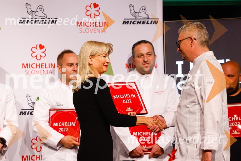 mag. Maja Pak Olaj, direktorica, Slovenska turistična organizacija;  Uroš Gorjanc, Gostilna KrištofPodelitev Michelinovih zvezdic v Sloveniji, 2022