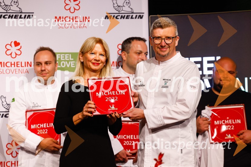 mag. Maja Pak Olaj, direktorica, Slovenska turistična organizacija;  Uroš Gorjanc, Gostilna KrištofPodelitev Michelinovih zvezdic v Sloveniji, 2022