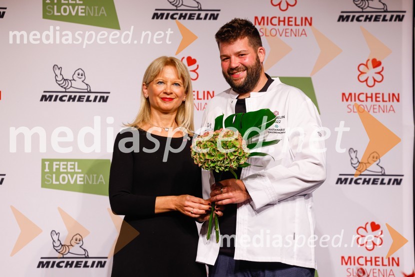 mag. Maja Pak Olaj, direktorica, Slovenska turistična organizacija;  Luka Košir, gostišče GričPodelitev Michelinovih zvezdic v Sloveniji, 2022