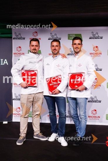 David Žefran, dobitnik Michelinove zvezdice;  Igor Jagodic, kuharski mojster, restavracija Strelec, dobitnik Michelinove zvezdice;  Filip Matjaž, kuhar, dobitnik Michelinove zvezdicePodelitev Michelinovih zvezdic v Sloveniji, 2022