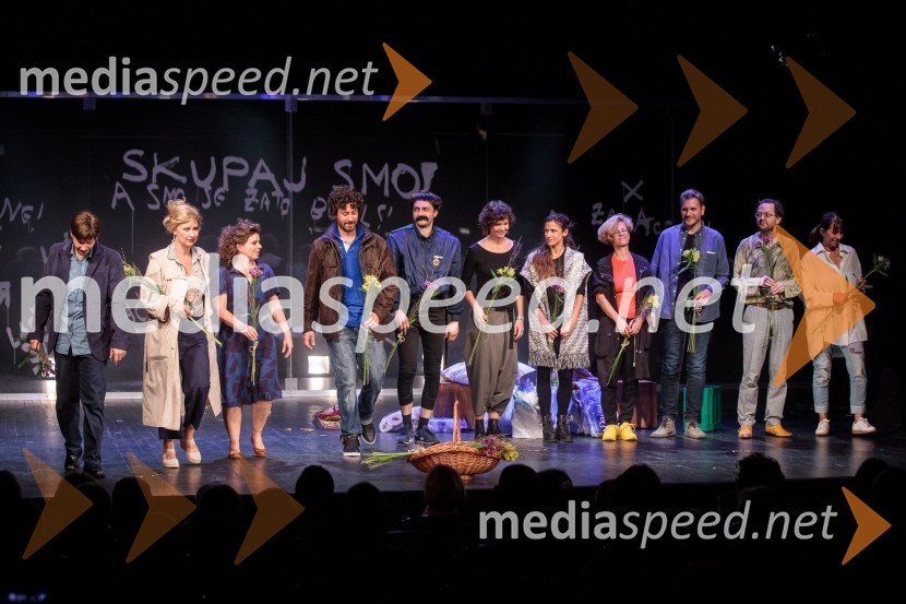  Aljoša Ternovšek, igralec;  Vesna Pernarčič, igralka;  Vesna  Slapar, igralka;  Miha Rodman, igralec;  Blaž Setnikar, igralec;  Ajda Valcl, režiserka;  ... ;  ... ;  Marko Bratuš, umetniški vodja SNG Nova Gorica;  ... ;  ... Vse zastonj! Vse zastonj!, Prešernovo gledališče Kranj, premiera