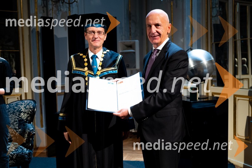 prof. dr. Zdravko Kačič, rektor Univerze v Mariboru;  Aleš Rotar, strokovni sodelavec na področju projektiranja, Krka, d. d., Novo mestoDan Univerze v Mariboru 2022