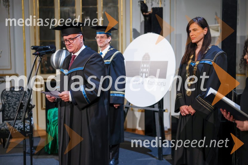  Marjan  Pipenbaher, gradbeni inženir, Ponting; prof. dr. Zdravko Kačič, rektor Univerze v Mariboru; doc. dr. Vesna Žegarac Leskovar, dekanica Fakulteta za gradbeništvo, prometno inženirstvo in arhitekturoDan Univerze v Mariboru 2022