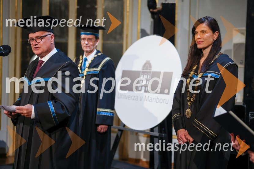  Marjan  Pipenbaher, gradbeni inženir, Ponting; prof. dr. Zdravko Kačič, rektor Univerze v Mariboru; doc. dr. Vesna Žegarac Leskovar, dekanica Fakulteta za gradbeništvo, prometno inženirstvo in arhitekturoDan Univerze v Mariboru 2022