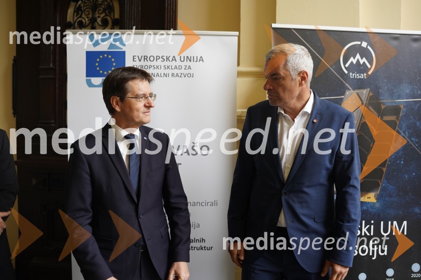 prof. dr. Zdravko Kačič, rektor Univerze v Mariboru;  Aleksander Saša Arsenovič, župan, Mestna občina MariborObisk evropske komisarke Elise Ferreira na Univerzi v Mariboru