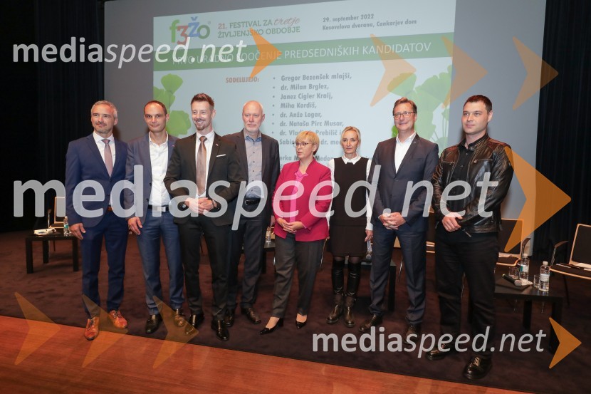  Janez Cigler Kralj, nekdanji minister za delo, družino, socialne zadeve in enake možnosti, kandidat na predsedniških volitvah 2022;  Anže Logar, poslanec SDS, predsednik Ljubljanskega odbora SDS, kandidat na predsedniških volitvah 2022;  Gregor Bezenšek, glasbenik, Soulgreg artist, društvo Viljem Julijan, kandidat na predsedniških volitvah 2022; dr. Milan Brglez, nekdanji predsednik Državnega zbora Republike Slovenije, kandidat na predsedniških volitvah 2022;  Nataša Pirc Musar, partnerica, direktorica in odvetnica, Pirc Musar odvetniška družba, kandidatka na predsedniških volitvah 2022;  Sabina Senčar, ginekologinja, kandidatka na predsedniških volitvah 2022; dr. Vladimir Prebilič, poslanec SDS, kandidat na predsedniških volitvah 2022;  Miha Kordiš, poslanec Združene levice,  kandidat na predsedniških volitvah 2022Soočenje predsedniških kandidatov v okviru Festivala za tretje življenjsko obdobje