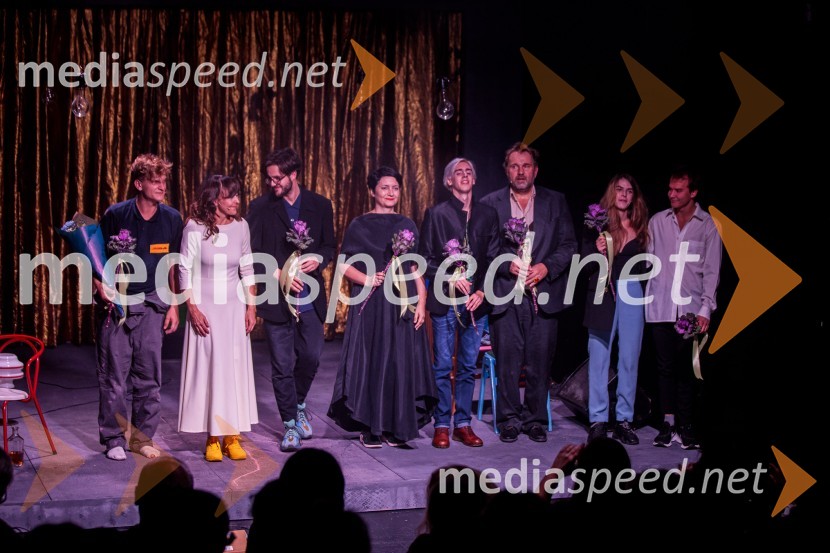  Matevž Sluga, AGRFT;  Mirjam Korbar, igralka;  Jan Krmelj, režiser;  Petra Pogorevc, dramaturginja in urednica knjižnice MGL;  Tilen Oblak, asistent dramaturginje;  Lotos Vincenc Šparovec, igralec;  ... ;  ... Žabe, premiera poetične drame