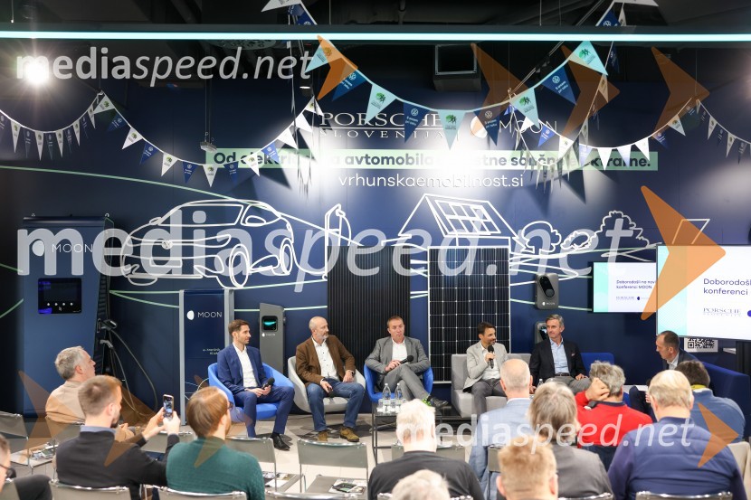  Aleš Nastran, direktor, Amibit;  Miha Levstek, direktor, Etrel;  Roman Burja, direktor, TAB Mežica;  Danilo Ferjančič, generalni direktor Porsche Slovenija d.o.o;  Marko Lukić, lastnik in direktor družbe Lumar IG;  Dušan Lukič, Porsche SlovenijaVrhunska e-mobilnost, konferenca