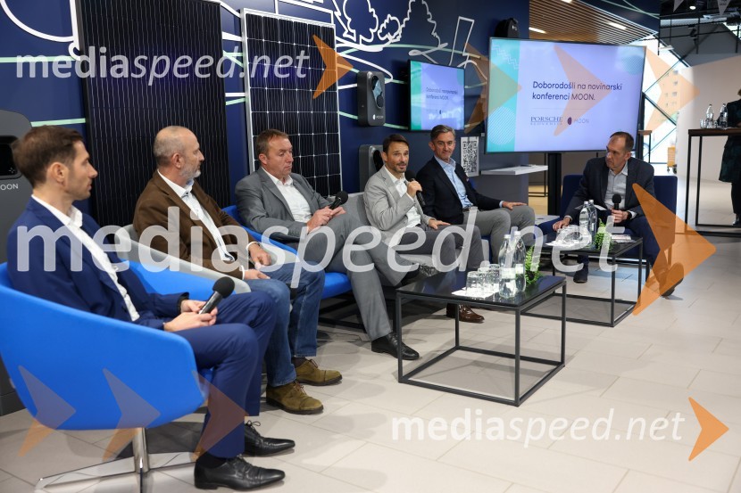  Aleš Nastran, direktor, Amibit;  Miha Levstek, direktor, Etrel;  Roman Burja, direktor, TAB Mežica;  Danilo Ferjančič, generalni direktor Porsche Slovenija d.o.o;  Marko Lukić, lastnik in direktor družbe Lumar IG;  Dušan Lukič, Porsche SlovenijaVrhunska e-mobilnost, konferenca