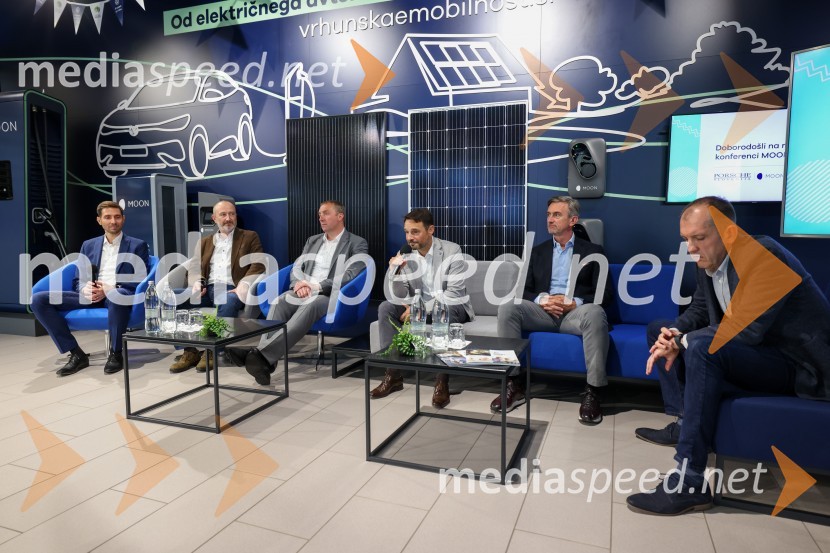  Aleš Nastran, direktor, Amibit;  Miha Levstek, direktor, Etrel;  Roman Burja, direktor, TAB Mežica;  Danilo Ferjančič, generalni direktor Porsche Slovenija d.o.o;  Marko Lukić, lastnik in direktor družbe Lumar IG;  Dušan Lukič, Porsche SlovenijaVrhunska e-mobilnost, konferenca