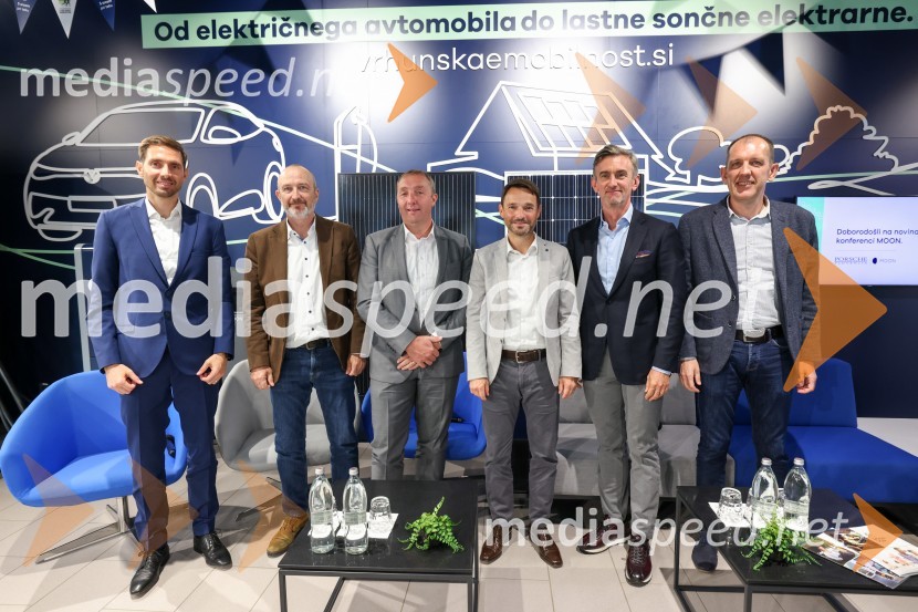 Aleš Nastran, direktor, Amibit;  Miha Levstek, direktor, Etrel;  Roman Burja, direktor, TAB Mežica;  Danilo Ferjančič, generalni direktor Porsche Slovenija d.o.o;  Marko Lukić, lastnik in direktor družbe Lumar IG;  Dušan Lukič, Porsche SlovenijaVrhunska e-mobilnost, konferenca