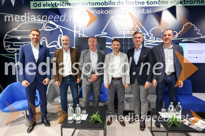  Aleš Nastran, direktor, Amibit;  Miha Levstek, direktor, Etrel;  Roman Burja, direktor, TAB Mežica;  Danilo Ferjančič, generalni direktor Porsche Slovenija d.o.o;  Marko Lukić, lastnik in direktor družbe Lumar IG;  Dušan Lukič, Porsche SlovenijaVrhunska e-mobilnost, konferenca
