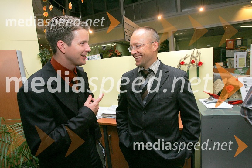 Boštjan Romih, TV voditelj in Tadej Sax, direktor Malgaj BMWŠkoda Octavia,  predstavitev v Mariboru