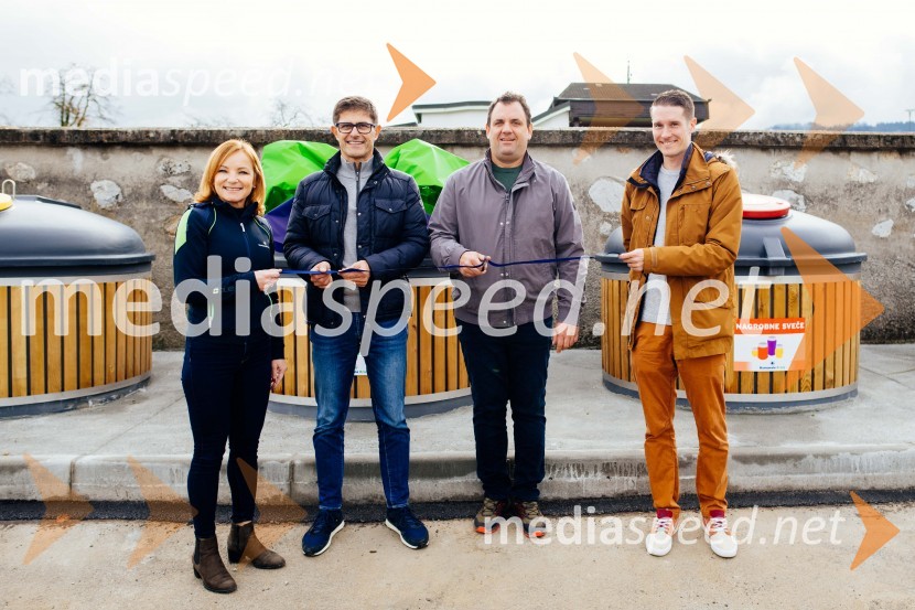  Simona Bergant, vodja sektorja Odpadki, Komunala Kranj;  Matjaž Rakovec, župan Mestne občine Kranj;  Primož Bavdek, predsednik sveta KS Besnica;  Janez Černe, podžupan Mestne občine KranjOdprtje novih podzemnih zbiralnic, Mestna občina Kranj