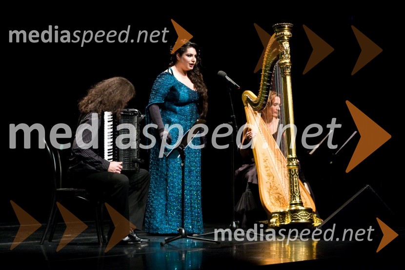 Marko Hatlak, harmonikaš, Irena Preda, sopranistka in Mojca Zlobko, harfistkaPodelitev Prešernovih nagrad 2009