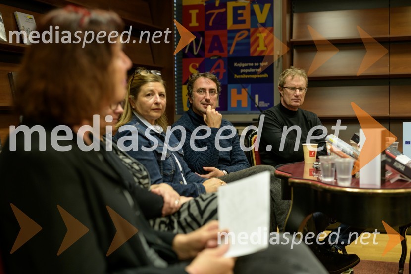  Seta Knop, pisateljica;  Mirana Likar Bajželj, pisateljica; dr. Mirt Komel, filozof, sociolog, dramatik, esejist in prevajalec;  Tadej Golob, pisatelj, novinar, kolumnist in alpinistPredstavitev novo izdanih knjig založbe Goga, novinarska konferenca