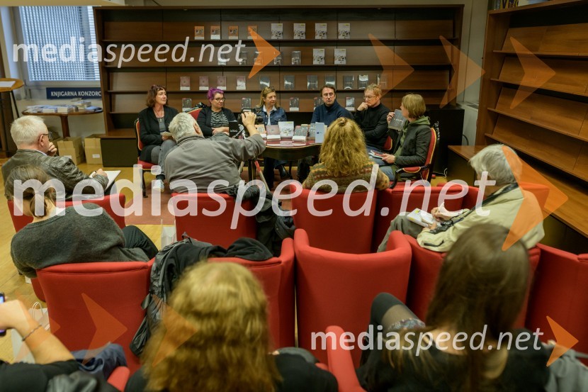  Seta Knop, pisateljica;  Ivana Djilas, režiserka;  Mirana Likar Bajželj, pisateljica; dr. Mirt Komel, filozof, sociolog, dramatik, esejist in prevajalec;  Tadej Golob, pisatelj, novinar, kolumnist in alpinist;  Ana Geršak, literarna kritičarka, urednica za leposlovje in intervjuje ter prevajalkaPredstavitev novo izdanih knjig založbe Goga, novinarska konferenca