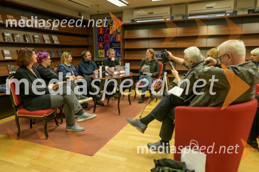  Seta Knop, pisateljica;  Ivana Djilas, režiserka;  Mirana Likar Bajželj, pisateljica; dr. Mirt Komel, filozof, sociolog, dramatik, esejist in prevajalec;  Tadej Golob, pisatelj, novinar, kolumnist in alpinist;  Ana Geršak, literarna kritičarka, urednica za leposlovje in intervjuje ter prevajalkaPredstavitev novo izdanih knjig založbe Goga, novinarska konferenca