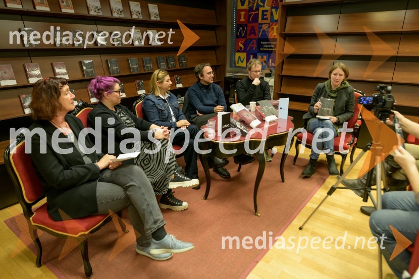 Seta Knop, pisateljica;  Ivana Djilas, režiserka;  Mirana Likar Bajželj, pisateljica; dr. Mirt Komel, filozof, sociolog, dramatik, esejist in prevajalec;  Tadej Golob, pisatelj, novinar, kolumnist in alpinist;  Ana Geršak, literarna kritičarka, urednica za leposlovje in intervjuje ter prevajalkaPredstavitev novo izdanih knjig založbe Goga, novinarska konferenca