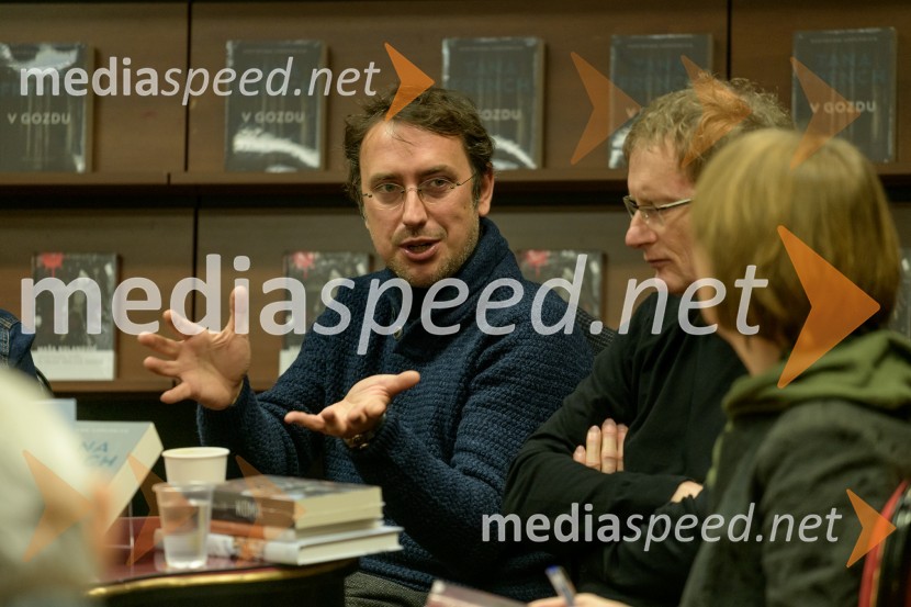 dr. Mirt Komel, filozof, sociolog, dramatik, esejist in prevajalec;  Tadej Golob, pisatelj, novinar, kolumnist in alpinistPredstavitev novo izdanih knjig založbe Goga, novinarska konferenca