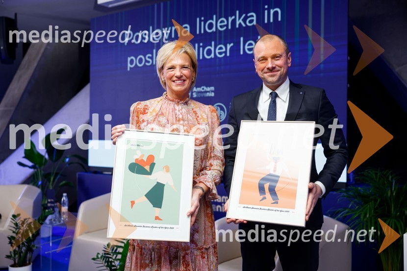  Aleša Mižigoj, direktorica Medex, d. o. o.;  Blaž Brodnjak, predsednik AmCham Slovenija, predsednik uprave NLB, Manager leta 2022.Poslovna liderka in poslovni lider 2023