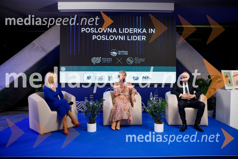  Ajša Vodnik, izvršna direktorica AmCham (Ameriška gospodarska zbornica);  Aleša Mižigoj, direktorica Medex, d. o. o.;  Blaž Brodnjak, predsednik AmCham Slovenija, predsednik uprave NLB, Manager leta 2022.Poslovna liderka in poslovni lider 2023