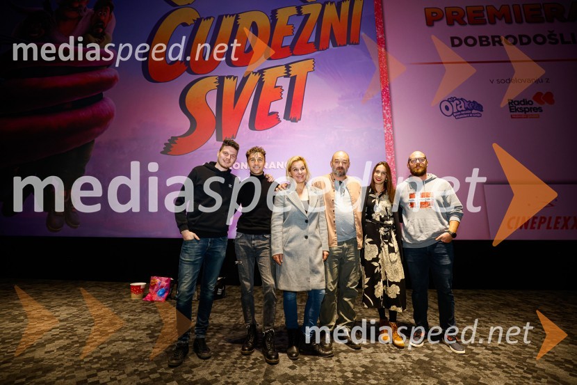  Uroš Steklasa, glasbenik;  David Amaro, pevec;  Karin Komljanec, igralka;  Gaber K. Trseglav, igralec;  Klara Kastelec, igralka;  Uroš Buh, glasbenik, igralecČudežni svet, premiera animiranega filma v Cineplexx