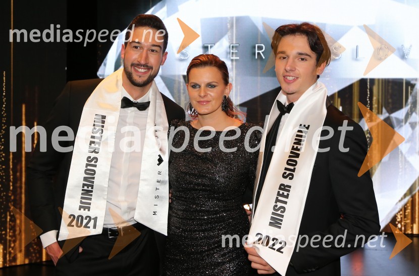 Sebastian Čufer, Mister Slovenia 2021;  Nina Uršič Knep, organizatorka prireditev, lastnica licence Mister Slovenije;  Al Sivka, Mister Slovenia 2022Mister Slovenije 2022 je Al Sivka