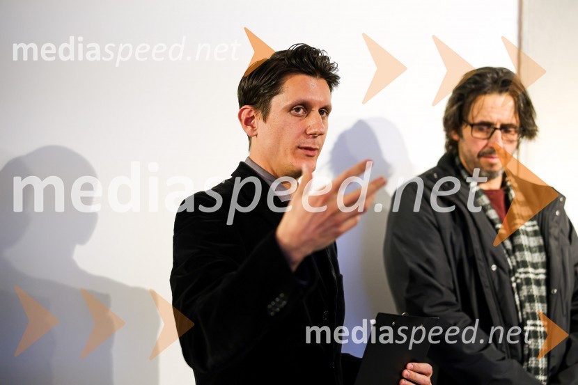 dr. Jure Vuga, umetnostni zgodovinar;  Robert Lozar, slikarOdprtje razstave Roberta Lozarja v Generali galeriji