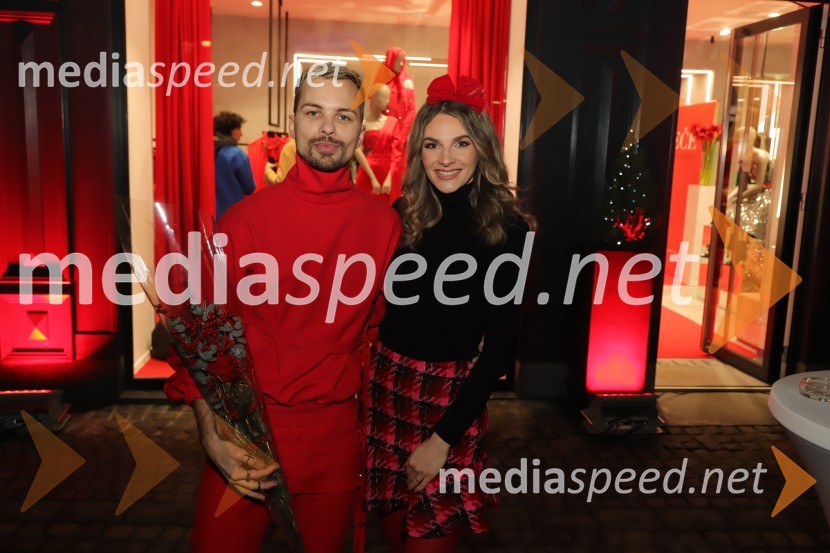  David Hojnik, modni oblikovalec DH fashion;  Marisa Višnić Maver, tv voditeljica, manekenkaAmaya in DH fashion s predstavitvijo nove kolekcije Rdeče
