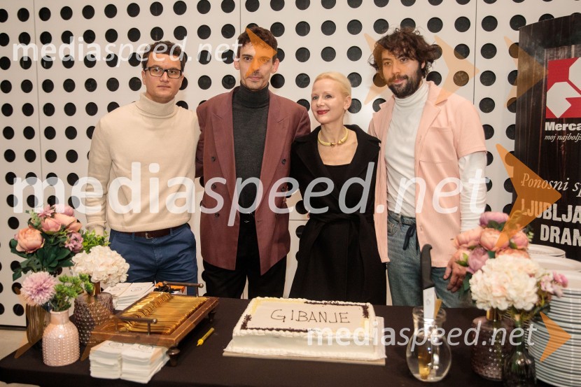  Juš A. Zidar, režiser;  Nejc Cijan Garlatti, igralec;  Polona  Juh, igralka;  Benjamin Krnetić, igralecGibanje, premiera gledališke igre v Cukrarni