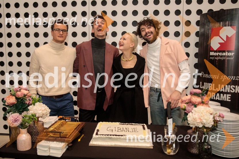  Juš A. Zidar, režiser;  Nejc Cijan Garlatti, igralec;  Polona  Juh, igralka;  Benjamin Krnetić, igralecGibanje, premiera gledališke igre v Cukrarni