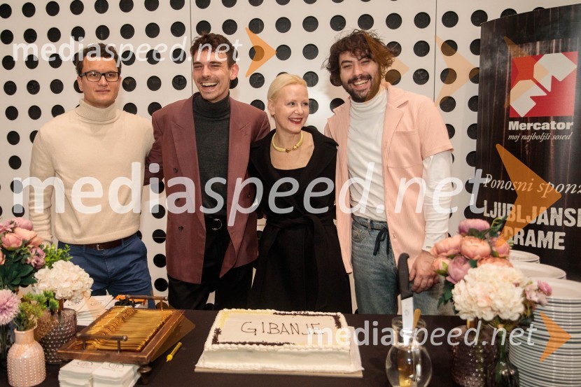  Juš A. Zidar, režiser;  Nejc Cijan Garlatti, igralec;  Polona  Juh, igralka;  Benjamin Krnetić, igralecGibanje, premiera gledališke igre v Cukrarni