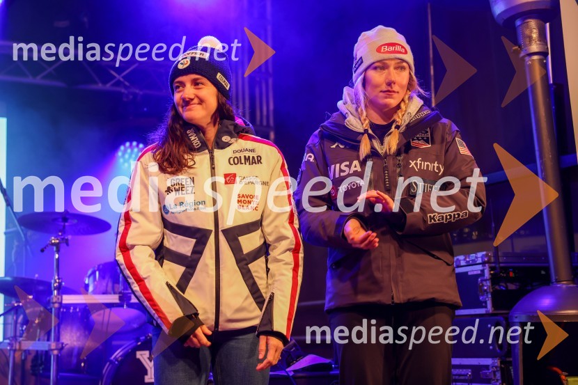  Coralie Frasse Sombet, smučarka (Francija);  Mikaela Shiffrin, smučarka (ZDA)Sobotna podelitev in žreb, 59. Zlata lisica