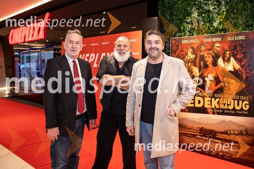  Jonas Žnidaršič, igralec;  Vinci Vogue Anžlovar, scenarist;  Goran  Navojec, igralecDedek gre na jug premiera, Cineplexx Ljubljana