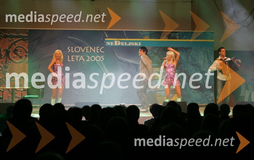 Skupina Turbo Angels: Maša Medik, Aleš Vovk - Raay, Marjetka in DejanRazglasitev Slovenca leta 2005 Nedeljskega dnevnika