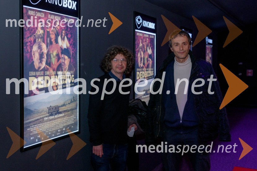  Matjaž Latin, režiser in igralec;  Slavko Škvorc, producentPremiera filma Dedek gre na jug, Maribox