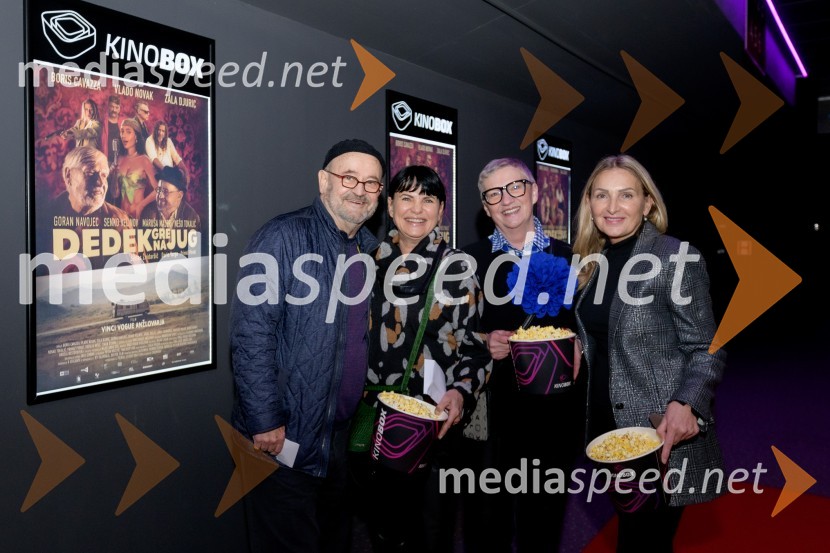  Vlado Novak, igralec; mag.  Helena  Cvikl, profesorica, Turistica Portorož;  Jelka Roškar, Odvetniška pisarna Gorjup;  Stanka Hrga, managerka, JTIPremiera filma Dedek gre na jug, Maribox