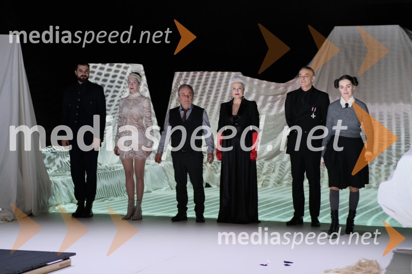  Domen Novak, igralec ;  Eva Jesenovec, igralka;  Bojan Emeršič, igralec;  Nataša Barbara Gračner, režiserka in igralka;   Igor  Samobor, igralec;  Petra Govc, igralkaMrtvaški ples Augusta Strindberga v režiji Eduarda Milerja