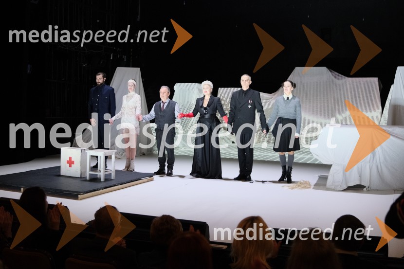  Domen Novak, igralec ;  Eva Jesenovec, igralka;  Bojan Emeršič, igralec;  Nataša Barbara Gračner, režiserka in igralka;   Igor  Samobor, igralec;  Petra Govc, igralkaMrtvaški ples Augusta Strindberga v režiji Eduarda Milerja