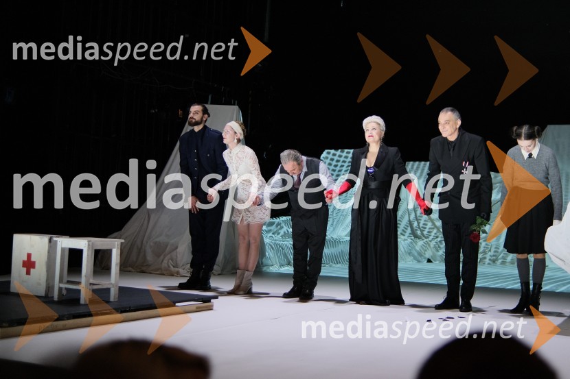  Domen Novak, igralec ;  Eva Jesenovec, igralka;  Bojan Emeršič, igralec;  Nataša Barbara Gračner, režiserka in igralka;   Igor  Samobor, igralec;  Petra Govc, igralkaMrtvaški ples Augusta Strindberga v režiji Eduarda Milerja