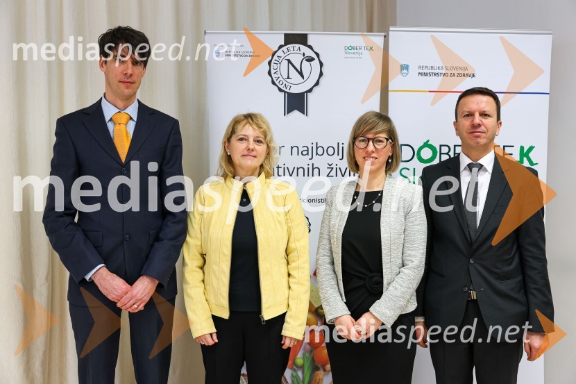 prof. dr. Igor Pravst, vodja raziskovalne skupine, Inštitut za nutricionistiko;  Marjeta Recek, vodja, Sektor za varovanje zdravja; doc. dr. Anita Kušar, raziskovalka, pomočnica vodje raziskovalne skupine, Inštitut za nutricionistiko;  Martin Gosenca, vodja sektorja za hrano, Direktorat za hrano in ribištvoRazglašena so najbolj inovativna živila leta 2023