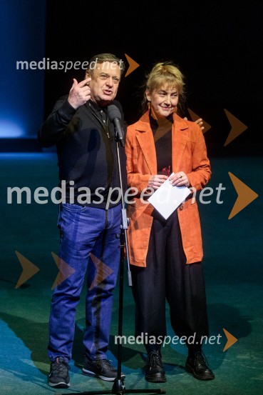  Zoran Janković, župan, Mestna občina Ljubljana;  Barbara Hieng Samobor, direktorica in umetniška vodja MGLRuta Grupa Triglav 2023, odprtje gledališkega festivala s premierno uprizoritvijo drame Praznovanje