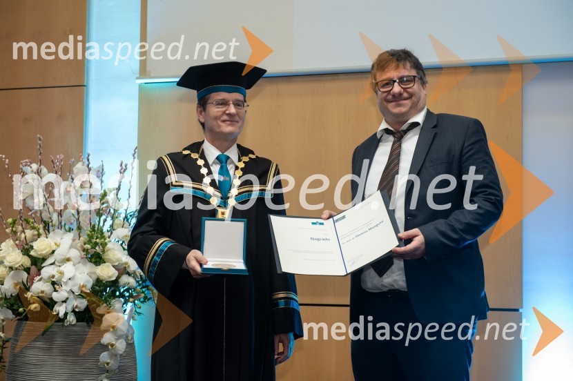 prof. dr. Zdravko Kačič, rektor Univerze v Mariboru; doc. dr. Domen Mongus, Fakulteta za elektrotehniko, računalništvo in informatikoRektorjev dan Univerze v Mariboru, 2023