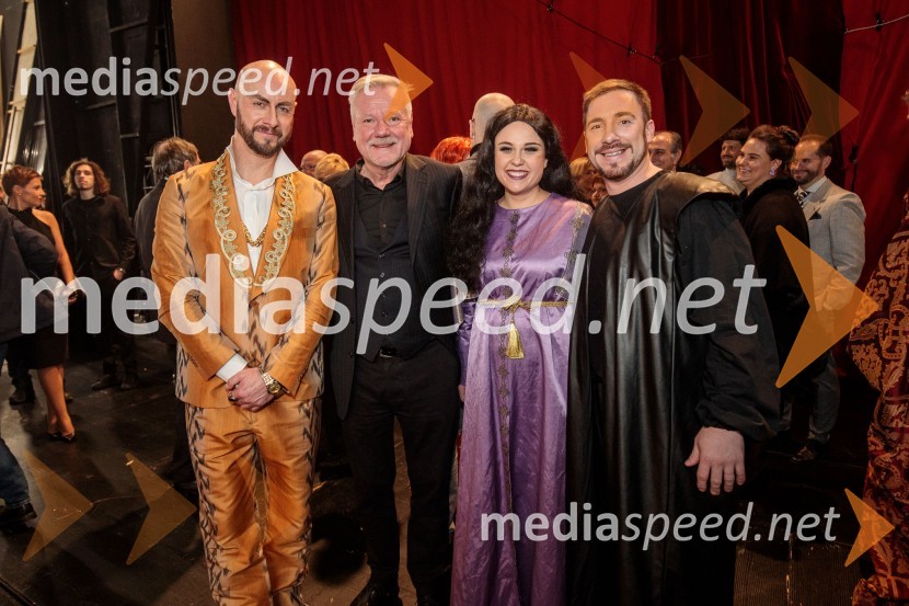  Peter Martinčič, operni pevec;  Staš Ravter, direktor SNG Opera in balet Ljubljana;  Anja Zemljarič, operna pevka;  Darko Vidic, operni pevecItalijanka v Alžiru, premiera opere v SNG Opera in balet Ljubljana